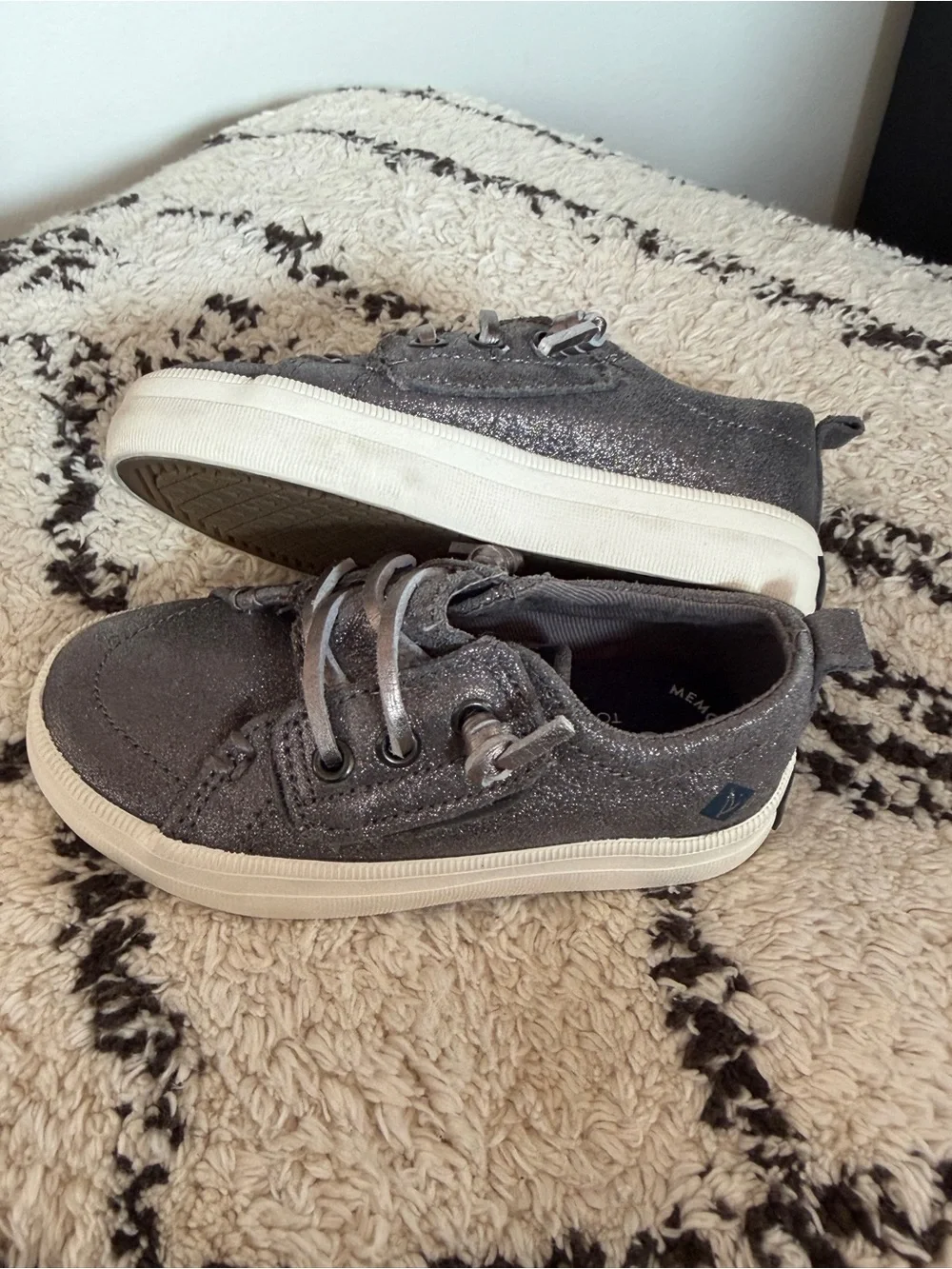 Kids Gray Glitter Slip-On Sneakers with Laces